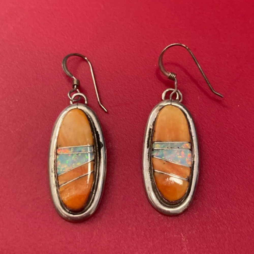 Native American Spiny Oyster/Opal Inlay Earrings ~ New - Picture 5 of 10